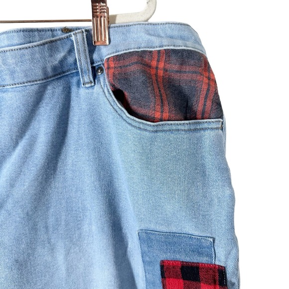 Lane Bryant Mid-Rise Boyfriend Jeans Patchwork Buffalo Check Distressed Sz 22 - Picture 5 of 6